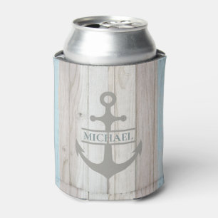 Nautical Wooden Boat Anchor Beach Name Can Cooler