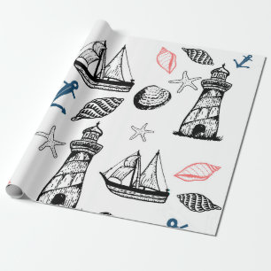 Nautical wrapping paper, summer theme paper