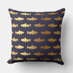 Nautical Yacht Club Blue Navy Golden Fish Shark Cushion