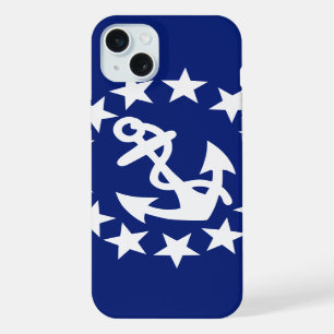 Nautical Yacht Flag Anchor and Stars on Blue Decor iPhone Case