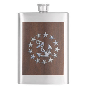 Nautical Yacht Flag Anchor Stars Symbol Hip Flask