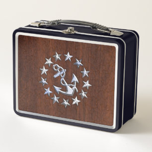 Nautical Yacht Flag Anchor Stars Symbol Metal Lunch Box