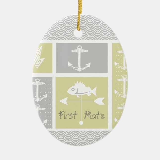 Nautical Yellow and Gray Anchor Fish Weather Vane Ceramic Ornament (Front)