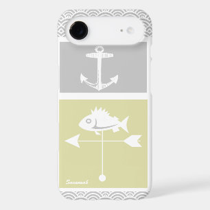 Nautical Yellow and Grey Anchor Fish Weather Vane