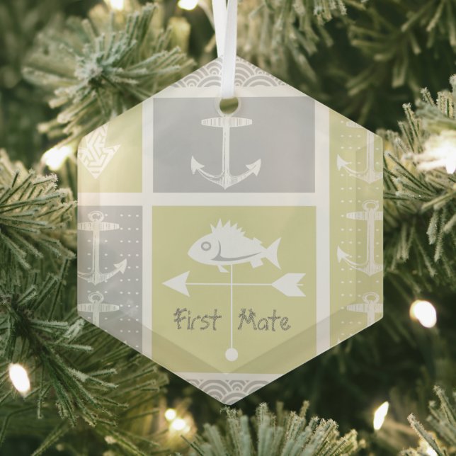 Nautical Yellow and Grey Anchor Fish Weather Vane Glass Tree Decoration (Insitu)