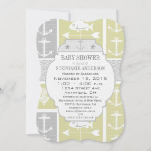Nautical Yellow and Grey Anchor Fish Weather Vane Invitation