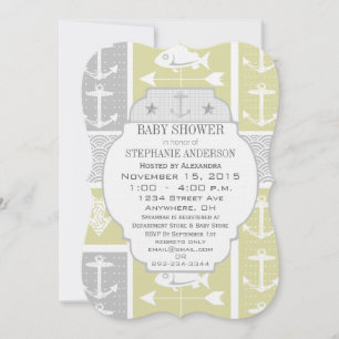 Nautical Yellow and Grey Anchor Fish Weather Vane Invitation
