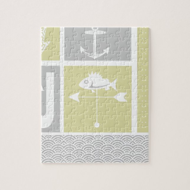 Nautical Yellow and Grey Anchor Fish Weather Vane Jigsaw Puzzle (Vertical)