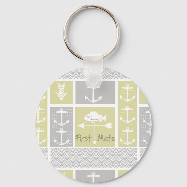 Nautical Yellow and Grey Anchor Fish Weather Vane Key Ring (Front)