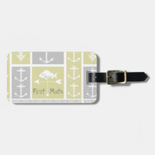 Nautical Yellow and Grey Anchor Fish Weather Vane Luggage Tag