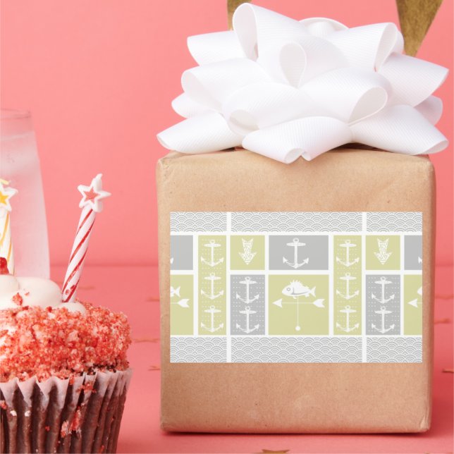 Nautical Yellow and Grey Anchor Fish Weather Vane Rectangular Sticker (Party)