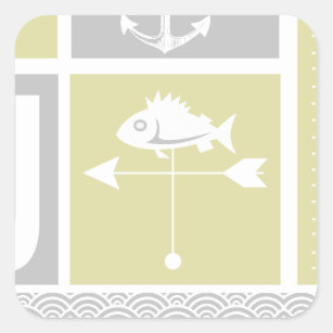 Nautical Yellow and Grey Anchor Fish Weather Vane Square Sticker