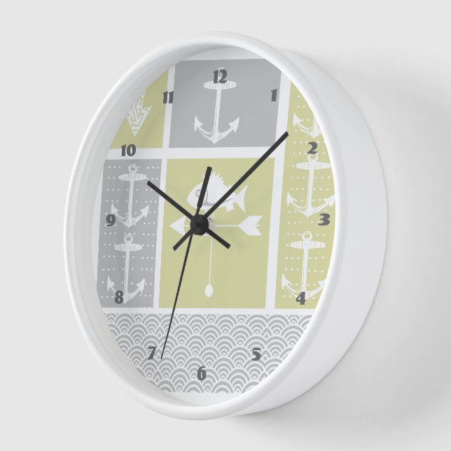 Nautical Yellow and Grey Anchor Fish Weather Vane Wall Clock (Angle)