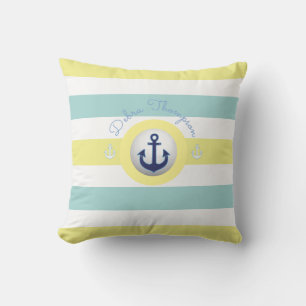 nautical yellow & blue striped outdoor cushion