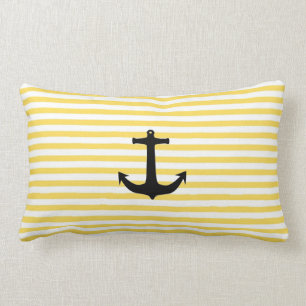 Nautical Yellow Stripe With Anchor Lumbar Cushion