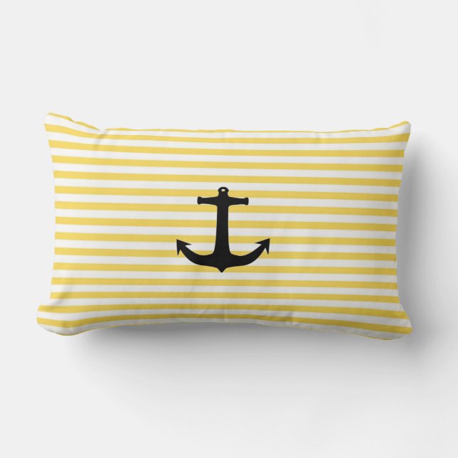 Nautical Yellow Stripe With Anchor Lumbar Cushion (Front)