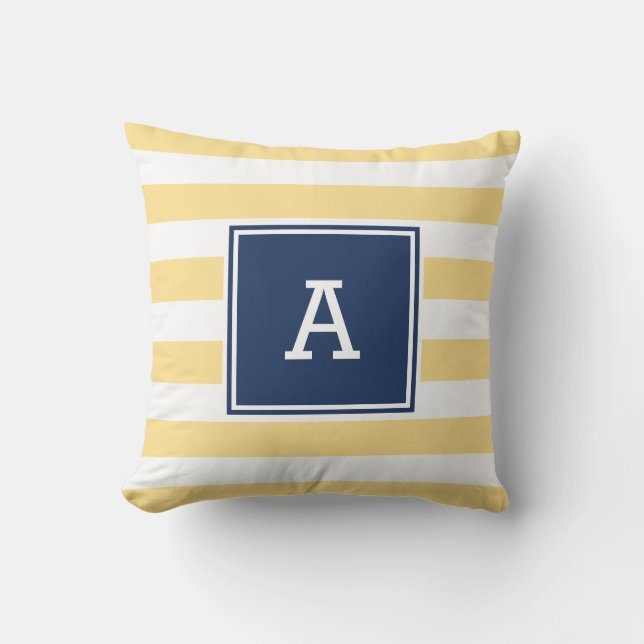 Nautical yellow striped initial pillow (Front)