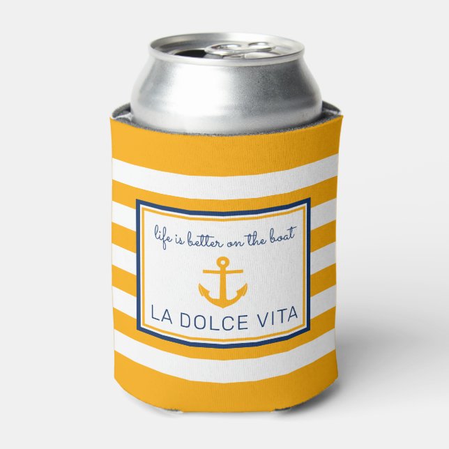 NauticalYellow & Blue|Life is Better on the Boat Can Cooler (Can Front)