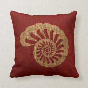 Nautilus Sea Shell in Rustic Nautical red Cushion