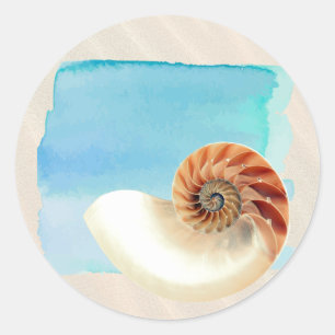 Nautilus Seashell and Sand  Classic Round Sticker