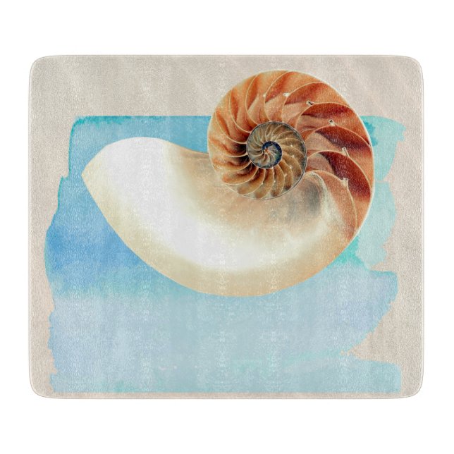Nautilus Seashell and Sand Cutting Board (Front)