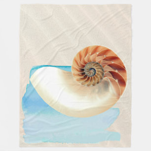 Nautilus Seashell and Sand  Fleece Blanket