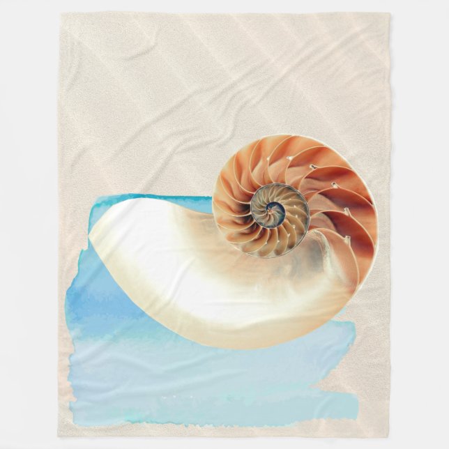 Nautilus Seashell and Sand  Fleece Blanket (Front)