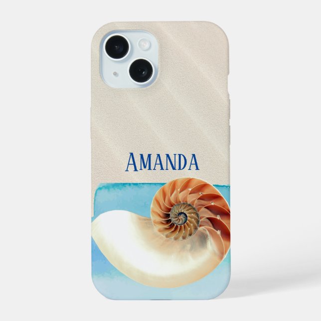 Nautilus Seashell and Sand  iPhone 15 Case (Back)