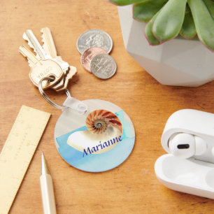 Nautilus Seashell and Sand Key Ring