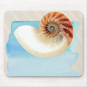 Nautilus Seashell and Sand Mouse Pad