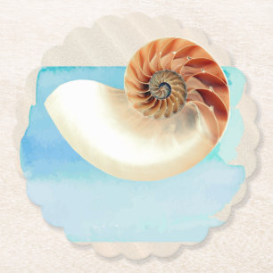 Nautilus Seashell and Sand  Paper Coaster