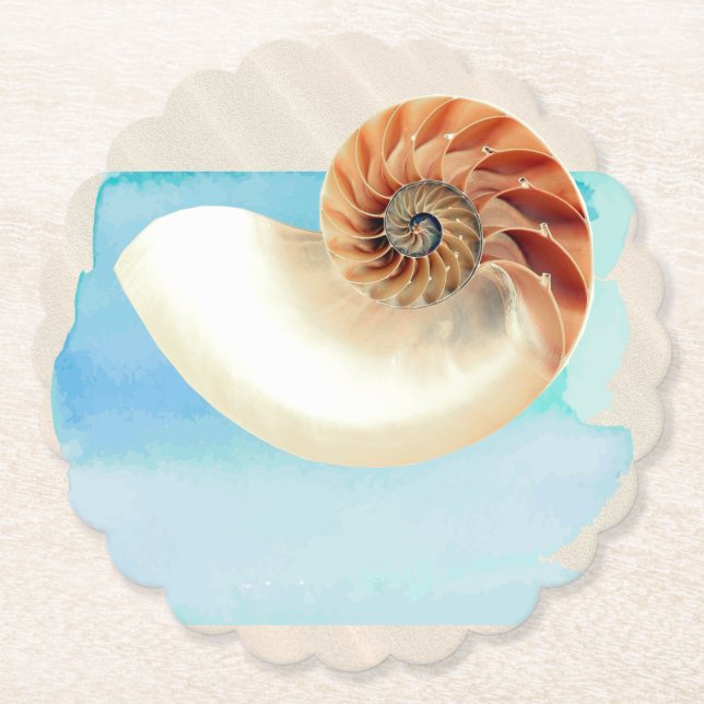 Nautilus Seashell and Sand  Paper Coaster (Front)