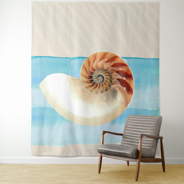 Nautilus Seashell and Sand  Tapestry (In Situ)