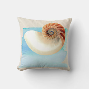 Nautilus Seashell and Sand Throw Pillow