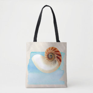 Nautilus Seashell and Sand Tote Bag