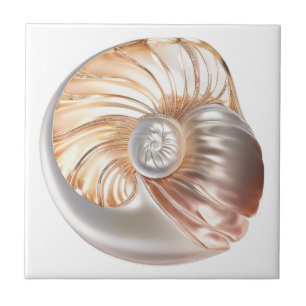 Nautilus seashell orange pearl 3D beach sea Ceramic Tile