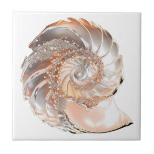 Nautilus seashell peach 3D beach sea nautical Ceramic Tile