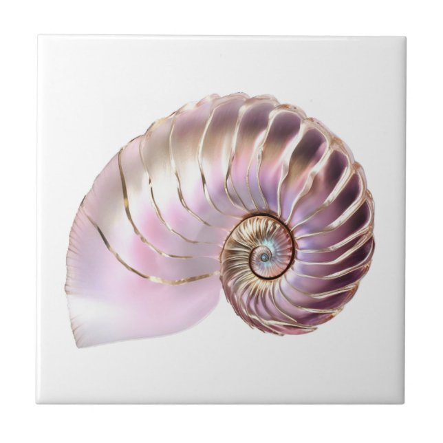 Nautilus seashell pink gold 3D beach nautical Ceramic Tile (Front)