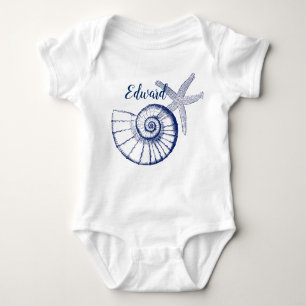 Nautilus Seashell & Starfish Marine Life Custom Baby Bodysuit