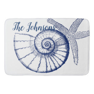 Nautilus Seashell & Starfish Marine Life Custom Bath Mat