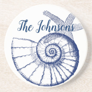 Nautilus Seashell & Starfish Marine Life Custom Coaster