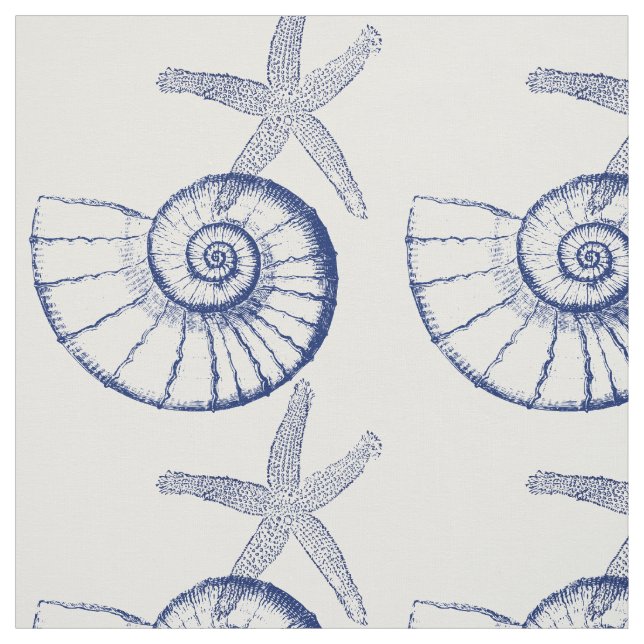Nautilus Seashell & Starfish Marine Life Custom Fa Fabric (Swatch)