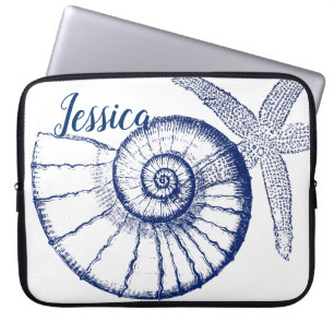 Nautilus Seashell & Starfish Marine Life Custom Laptop Sleeve