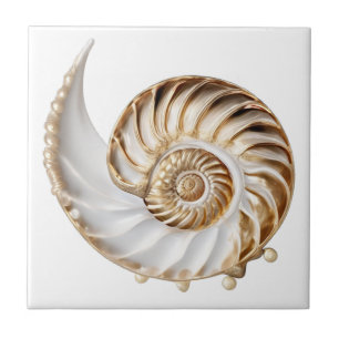 Nautilus shell 3D pearl gold lustre ocean nautical Ceramic Tile