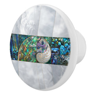Nautilus Shell - Abalone and Pearl Ceramic Knob