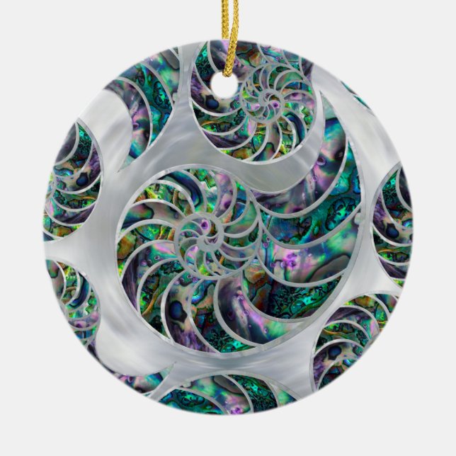Nautilus Shell Abalone and Pearl Ceramic Ornament (Front)
