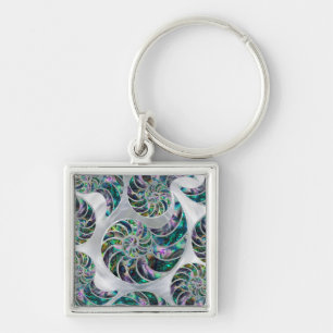 Nautilus Shell Abalone and Pearl Key Ring