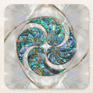 Nautilus Shell - Abalone and Pearl Square Paper Coaster