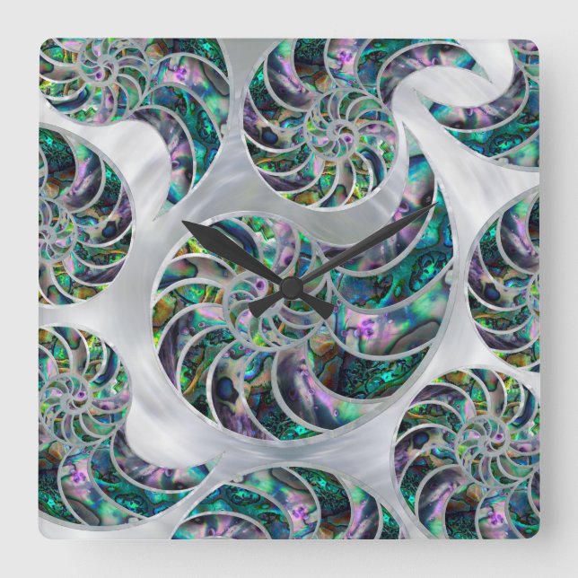 Nautilus Shell Abalone and Pearl Square Wall Clock (Front)