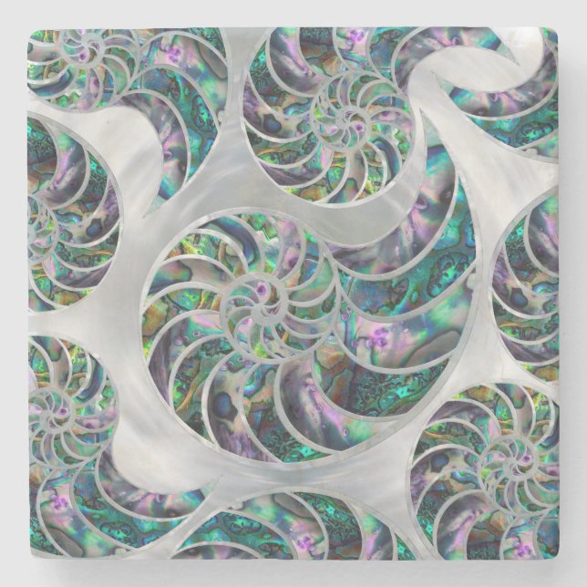 Nautilus Shell Abalone and Pearl Stone Coaster (Front)